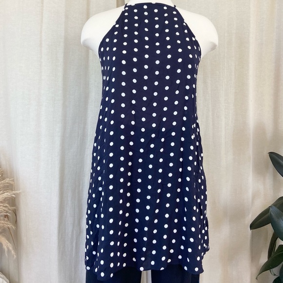 Kimchi Blue strappy halter women’s top beautiful lace-up navy silky sleeveless - Picture 4 of 7